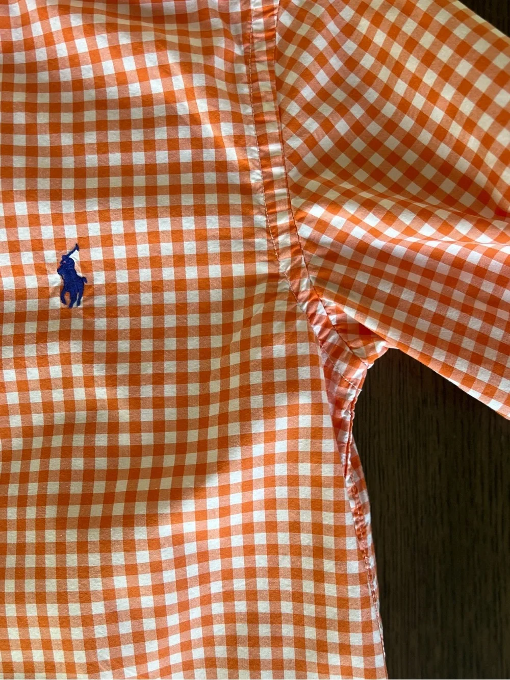 Ralph Lauren Boys Orange White Check Button Down Shirt Blue Pony GUC